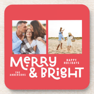 Modern minimal typography 2  photo Christmas   Coaster