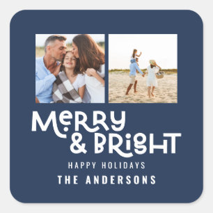 Modern minimal typography 2 photo Christmas Square Sticker