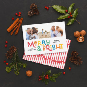 Modern minimal typography 3 photo Christmas fun Ho Holiday Card