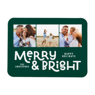 Modern minimal typography 3 photo Christmas fun Ho Magnet