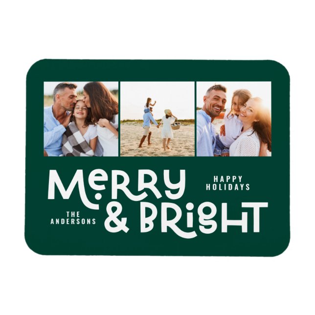 Modern minimal typography 3 photo Christmas fun Ho Magnet (Horizontal)