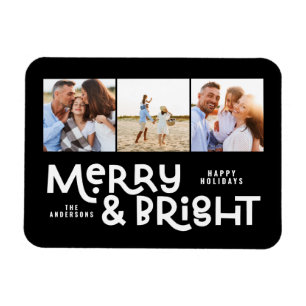 Modern minimal typography 3 photo Christmas fun  M Magnet