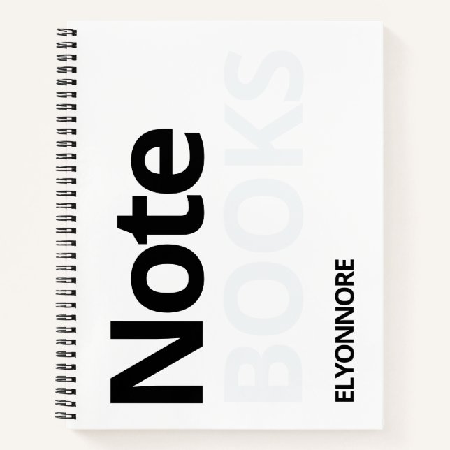Modern Minimal Typography Black & White Name  Notebook (Front)