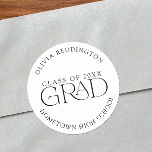 Modern Minimal Typography Class of 2025 Grad Classic Round Sticker