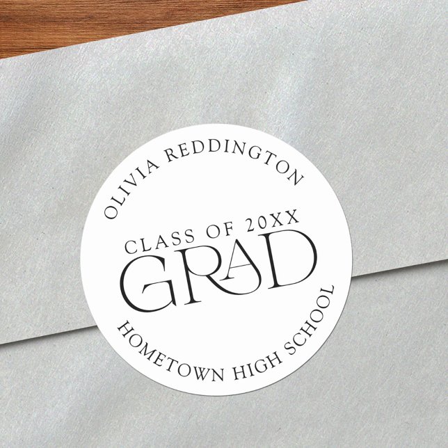 Modern Minimal Typography Class of 2025 Grad Classic Round Sticker (Creator Uploaded)