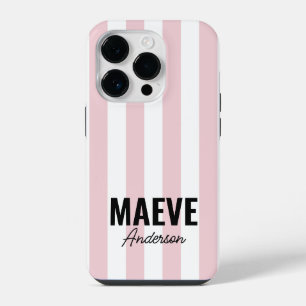 Modern minimal typography girly pink stripe iPhone 14 pro case