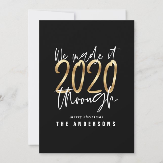Modern minimal typography gold chic holiday 2020 card (Front)