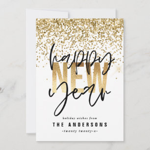 Modern minimal typography gold new years holiday card