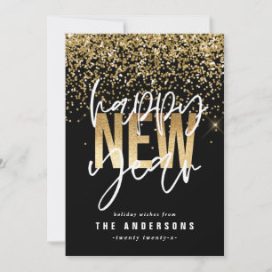 Modern minimal typography gold new years holiday card