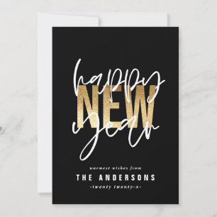 Modern minimal typography gold new years holiday card