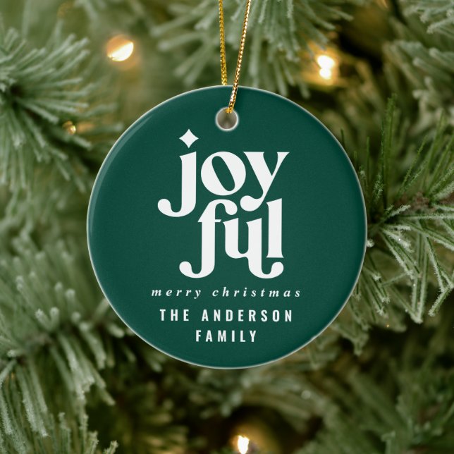 modern minimal typography joyful holiday Christmas Ceramic Tree Decoration (Tree)