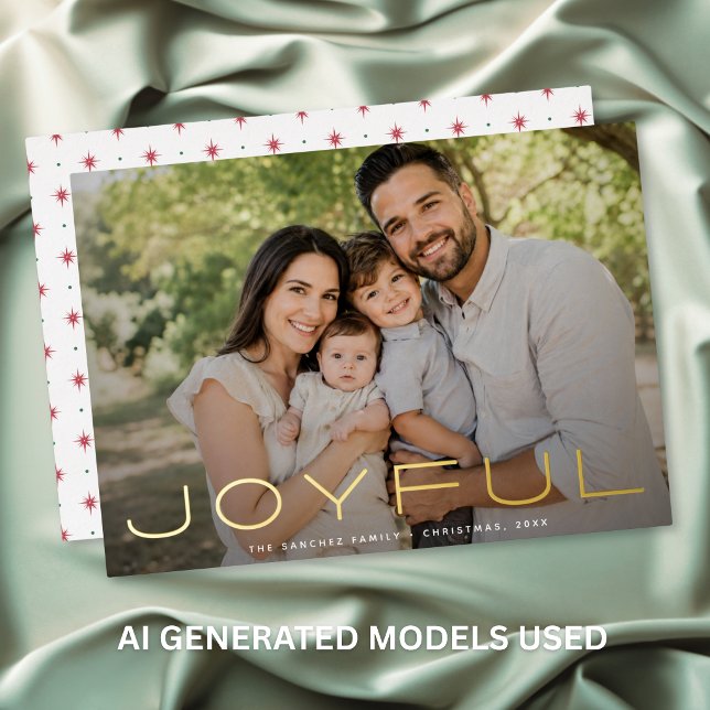 Modern Minimal Typography Joyful Photo  (Modern Minimal Typography Joyful Photo Foil Holiday Card)