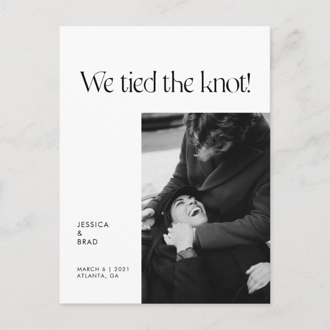Modern Minimal Typography Just Married Elopement Announcement Postcard (Front)