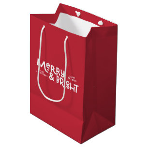 Modern minimal typography merry and bright   mediu medium gift bag