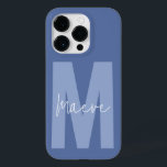 Modern minimal typography monogram dusty blue Case-Mate iPhone 14 pro case<br><div class="desc">Modern minimal typography monogram dusty blue and white elegant simple unique personalised phone case design.</div>