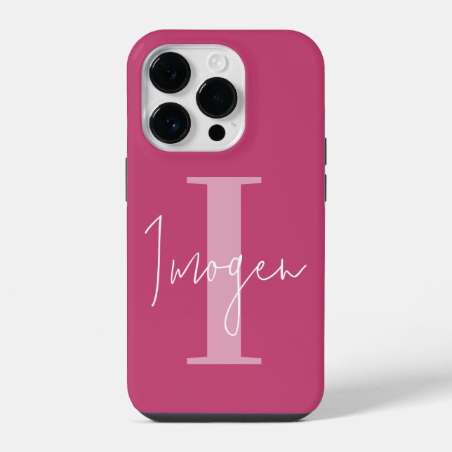 Modern minimal typography monogram girly pink iPhone case (Back)