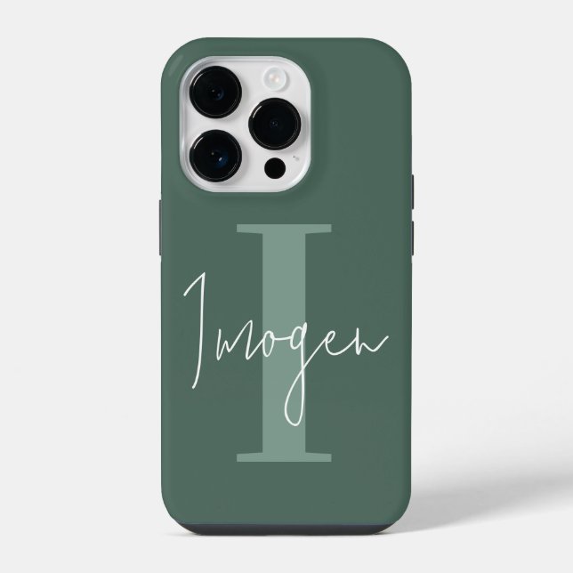 Modern minimal typography monogram sage green iPhone case (Back)