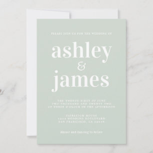Modern Minimal Typography Pastel Green Wedding Invitation