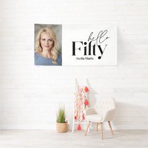 Modern minimal typography photo 50th birthday banner