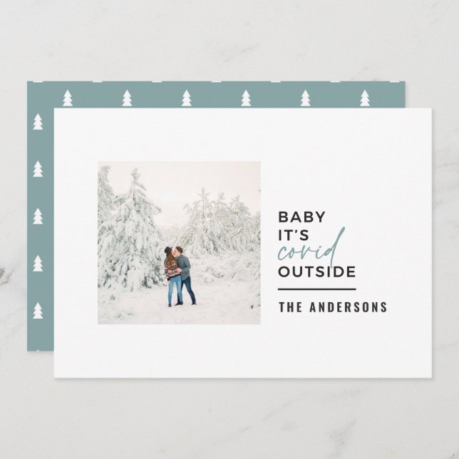 Modern minimal typography photo baby its covid holiday card (Front/Back)
