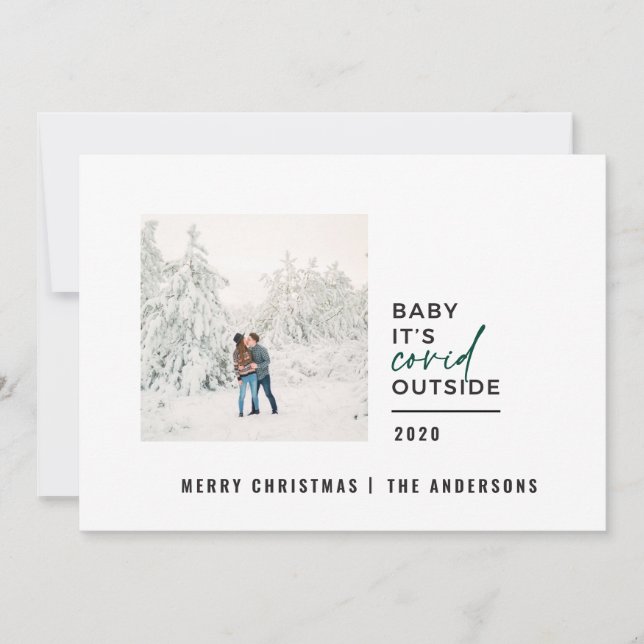 Modern minimal typography photo baby its covid holiday card (Front)