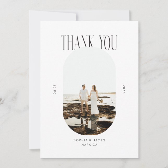 Modern Minimal Typography Photo Oval  Thank You Card (Front)
