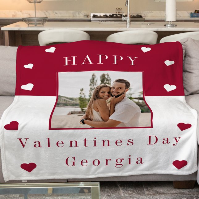 Modern minimal typography photo valentines day fleece blanket (Creator Uploaded)