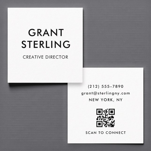 Modern Minimal Typography QR Code Square Business Card (Creator Uploaded)