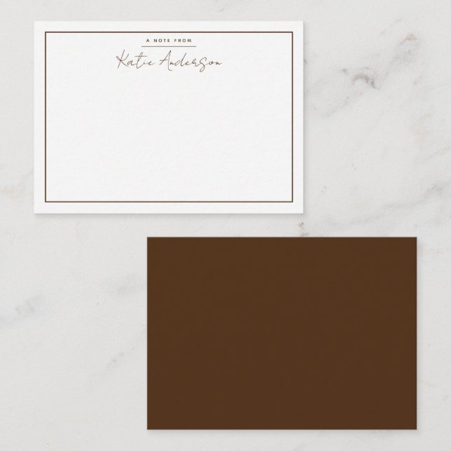 Modern Minimal Typography Script Brown Note Card (Front/Back)