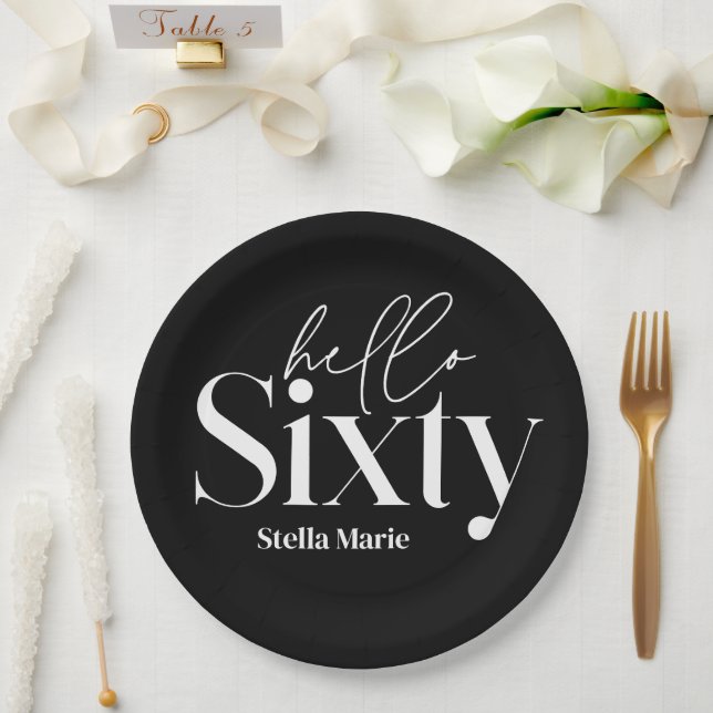 Modern minimal typography simple 60th birthday paper plate (Wedding)