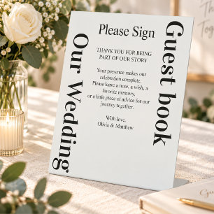 Modern Minimal Typography Wedding Guestbook Pedestal Sign