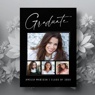 Modern Minimal Unique Ink Script Graduate 4 Photo Announcement