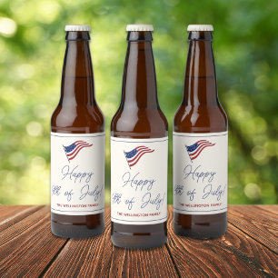 Modern Minimal US Flag 4th of July Party Beer Bottle Label