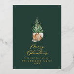 Modern minimal watercolor green Christmas tree Foil Holiday Postcard<br><div class="desc">Modern minimal foliage Christmas tree merry christmas script holiday Christmas card. Hand painted eucalyptus,  minimal foliage and modern rustic rattan wreath give this holiday card a luxurious feel. In classy greens,  browns and greys.</div>