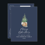 Modern minimal watercolor navy blue Christmas Holiday Postcard<br><div class="desc">Modern minimal foliage Christmas tree merry christmas script holiday Christmas card. Hand painted eucalyptus,  minimal foliage and modern rustic rattan wreath give this holiday card a luxurious feel. In classy navy blue,  greens,  browns and greys.</div>