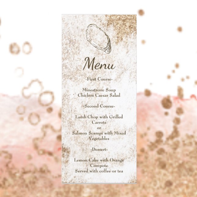 Modern Minimal Watercolor Oyster Beach Wedding Menu (Creator Uploaded)