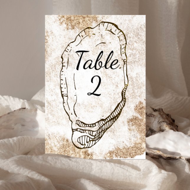 Modern Minimal Watercolor Oyster Beach Wedding Table Number (Creator Uploaded)
