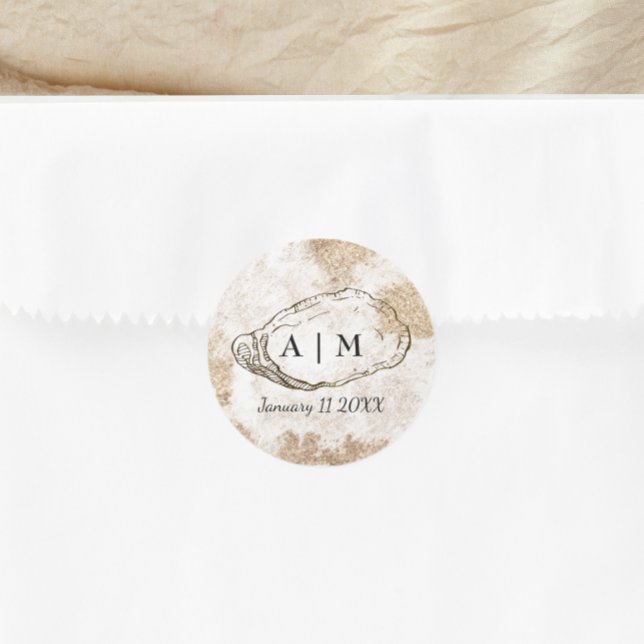 Modern Minimal Watercolor Oyster Wedding Classic Round Sticker (Creator Uploaded)