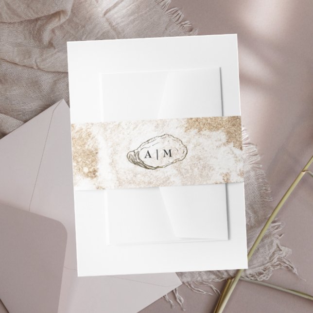 Modern Minimal Watercolor Oyster Wedding Invitation Belly Band (Creator Uploaded)