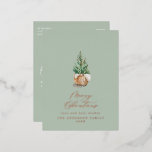 Modern minimal watercolor sage green Christmas Foil Holiday Postcard<br><div class="desc">Modern minimal foliage Christmas tree merry christmas script holiday Christmas card. Hand painted eucalyptus,  minimal foliage and modern rustic rattan wreath give this holiday card a luxurious feel. In classy sage greens,  browns and greys.</div>