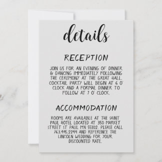 Modern Minimal Wedding Details Enclosure Card