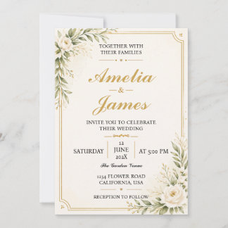 Modern Minimal Wedding Invitation Gold Elegant 