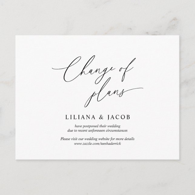 Modern minimal, Wedding invitation Rescheduled Postcard (Front)