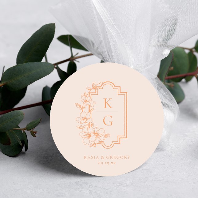 Modern Minimal | Wedding Monogram Classic Round Sticker (Creator Uploaded)