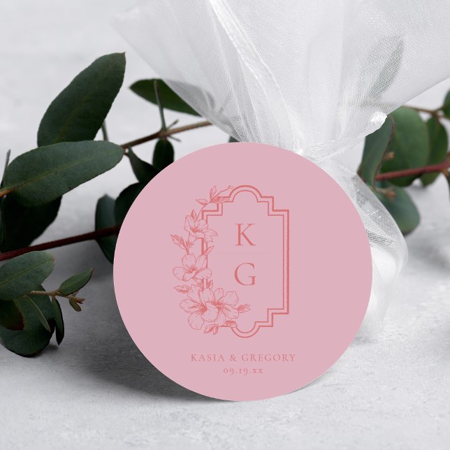 Modern Minimal | Wedding Monogram Classic Round Sticker (Creator Uploaded)