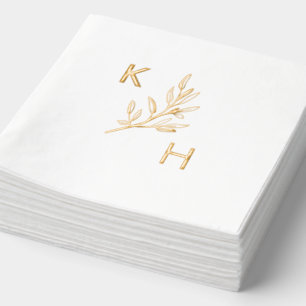 Modern Minimal Wedding Monogram Greenery Leaves Foil Napkins