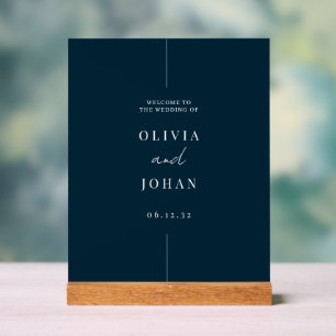 Modern Minimal Wedding Navy Blue Welcome Acrylic Sign