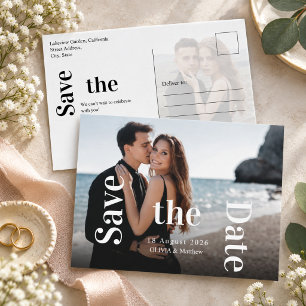 Modern Minimal Wedding Photo Overlay Save the date Announcement Postcard