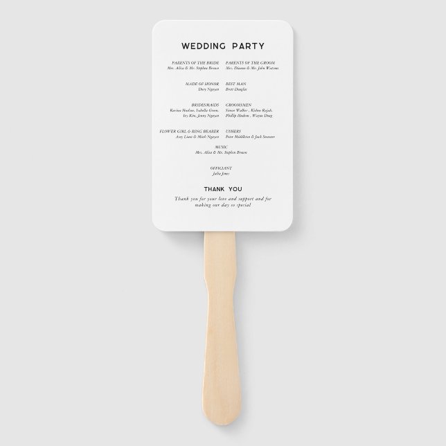 Modern Minimal Wedding Program Fan (Back)
