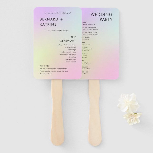 Modern Minimal Wedding Program Order Of Events Hand Fan (Front and Back)